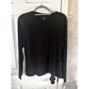 Talbots Black V-Neck T-Shirt LS Cotton Sz Large Petite New $29.50 MSRP DDD